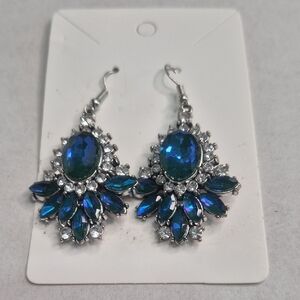 Blue Crystal Teardrop Statement Earrings - Women Jewelry